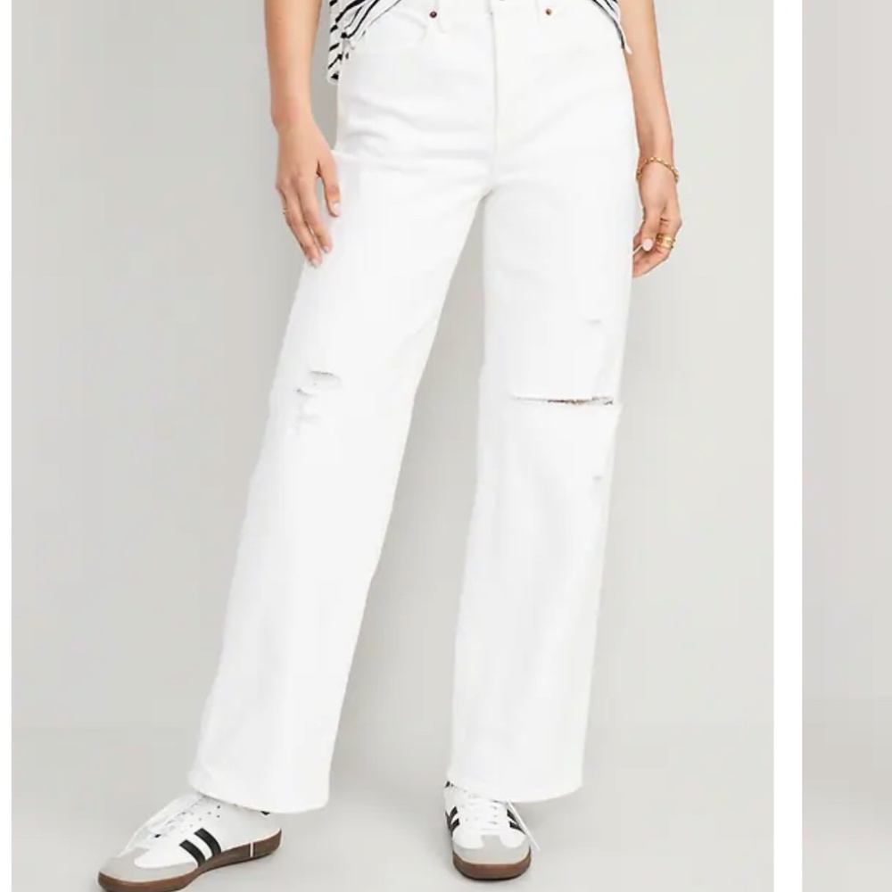Extra High-Waisted Wide Leg Cut-Off White Jeans for Women